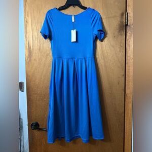 24 SevenComfort Women's Short Sleeve Midi Dress w/ Pockets Royal Blue NWT Small